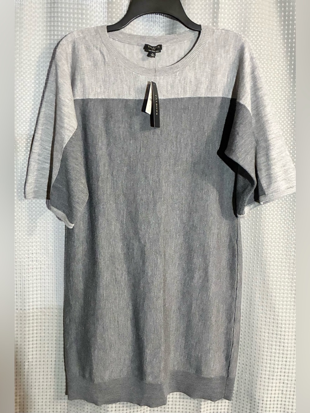 Talbots Womans Merino Wool Sweater Dress Sz SP Gray Two Tone Preppy NEW w/tags